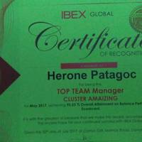 This is a Certificate of Recognition as a Team Manager