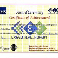 Executive Forum Achievement Certificate