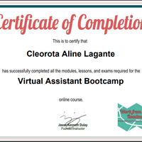 Certificate of Completion for Virtual Assistant Training