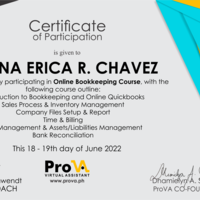 Online Bookkeeping course certificate
