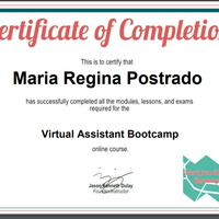 Certificate of Completion in Virtual Assistant Bootcamp