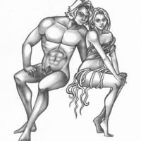Adam and Eve. Traditional Illustration. Ball point pen