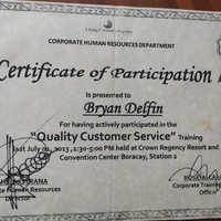 Certificate for Quality Customer Service