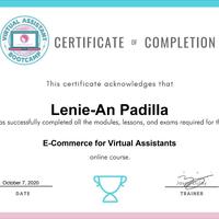 Certificate of Completion for E-Commerce VA