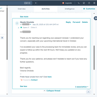 Customer inquiry handled via HubSpot