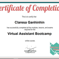 My certificate as graduate from Virtual Assistant training