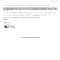 University of the people confirmation letter