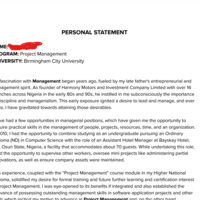 A sample application statement to  a Uni
