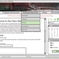 Wireframes for new library intranet site (home).