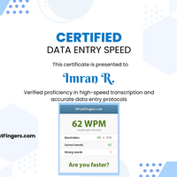 Certified Data Entry Speed (62 WPM)