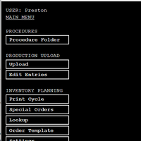 Production Planning App Main Menu