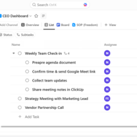 ClickUp Workspace Setup a CEO tasks, assisgnees,due dates