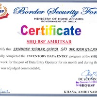 BSF Sector Head Quarter Data Entry Experience Ctificate