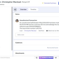 Logged unauthorized transaction case in Zoho CRM