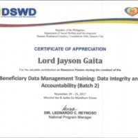 Certificate as Resource Person Batch 2