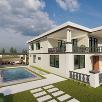 3d house design with pool & patio