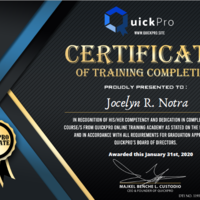 QuickPro Training Certificate