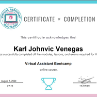 Virtual Assistant Training Course Cerficate