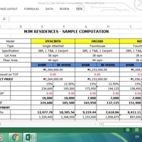 Sample Excel Sheet Computation for House for Sale