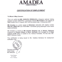 Amadea Certificate of employment