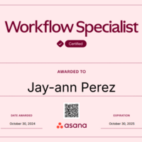 CERTIFIED WORKFLOW SPECIALIST | ASANA