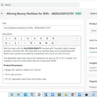 Shopify product entry and description