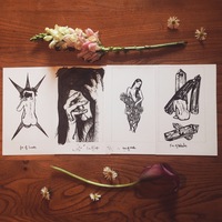 Four ink illustrations in progress