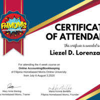 Certficate of Attendance  for Accounting and Bookkeeping 