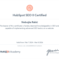 SEO II Hubspot Academy Certificate