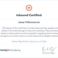 This is my Inbound Certification from Hubspot Academy.