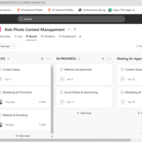 Asana workflow board for a kids Photo contest
