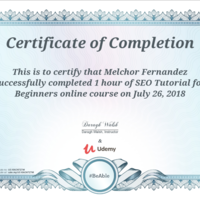 SEO tutorial completion certificate