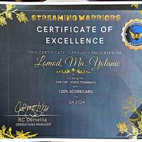 Certificate of Exellence - Q4 of 2024
