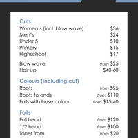 Hair Salon Pricelist