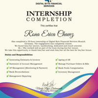 Bookkeeping Internship certificate
