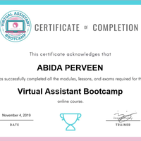 Virtual assistant certificate