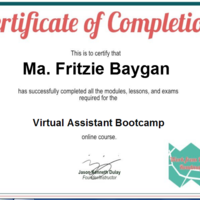 Certifcate f Completion for Virtual Assistant Bootcamp