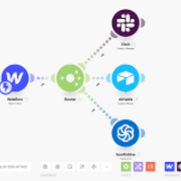 Webflow leads to Slack, Airtable, and SendFox.