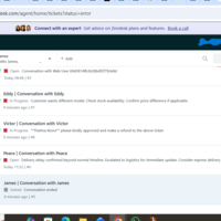 Zendesk showing ongoing tickets