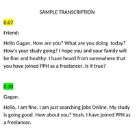 Sample Tableless Transcription