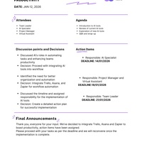 Meeting minutes ensuring all action items were followed up