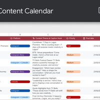 Content calendar for a content creator 