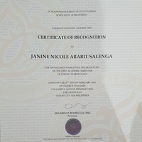 Dean's List Certificate for the First Academic Semester