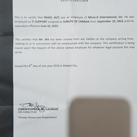 Certificate of Epmployment