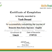 Certificate for Data Entry Operator course