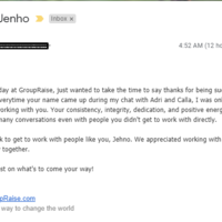 The co-founder of GroupRaise sent me a personal thanks email