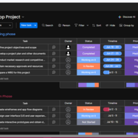Task management done on monday.com for a app project.