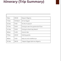 Itinerary trip summary 