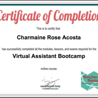 Virtual Assistant Bootcamp Certificate of Completion