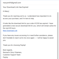 A sample of customer support response